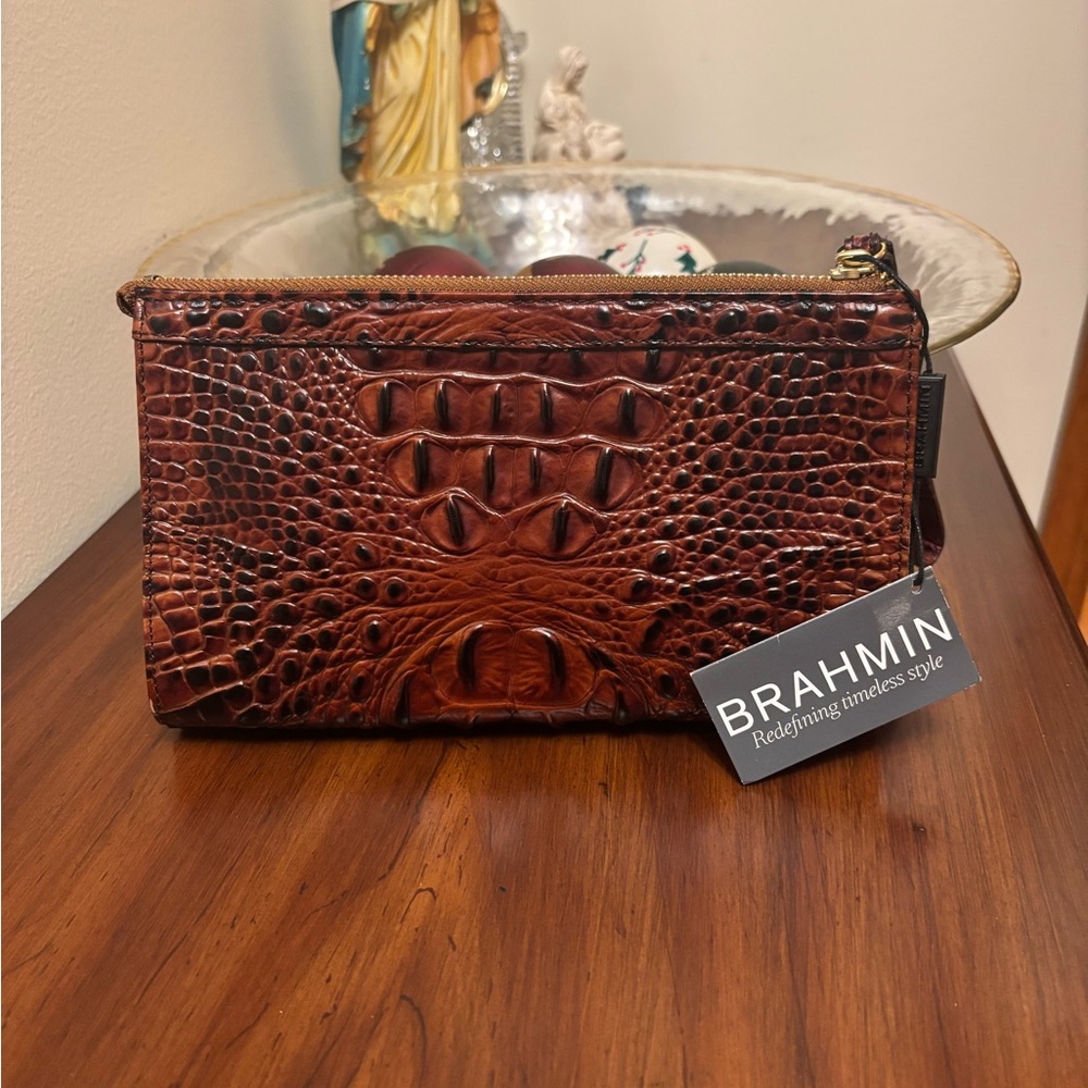 Brahmin Chestnut Crocodile Embossed Men's Wallet